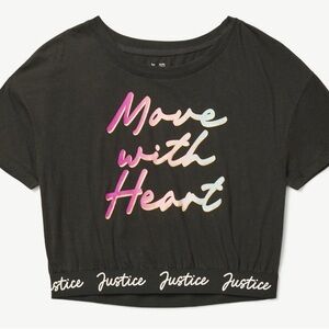 Justice Black Crop Top with Vibrant Text